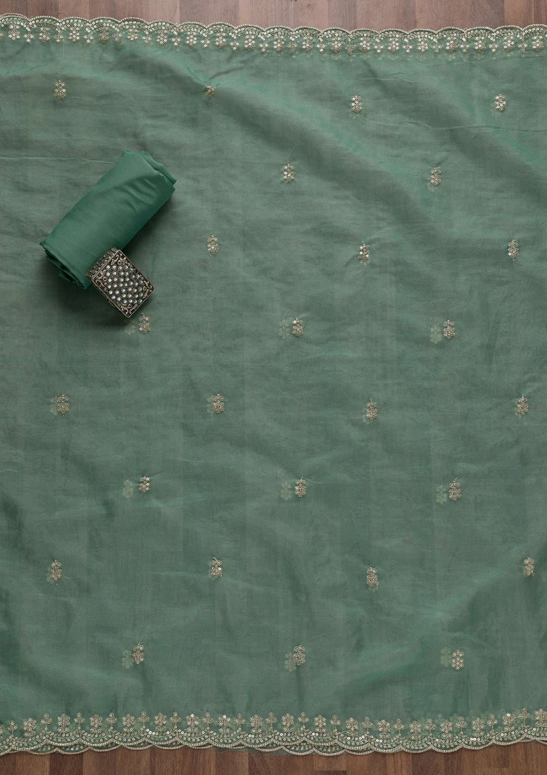 Sea Green Printed Semi Crepe Unstitched Salwar Suit