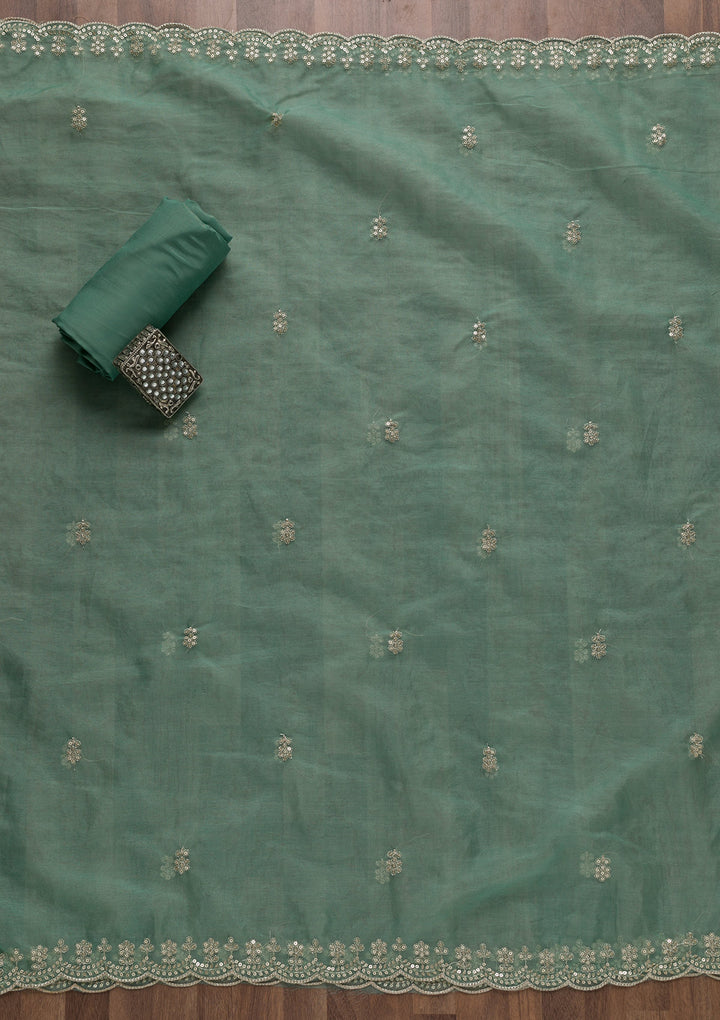 Sea Green Printed Semi Crepe Unstitched Salwar Suit