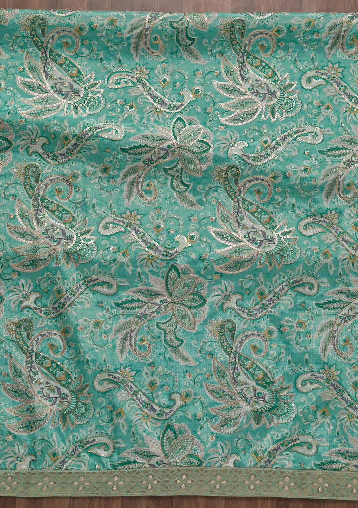 Sea Green Printed Semi Crepe Unstitched Salwar Suit