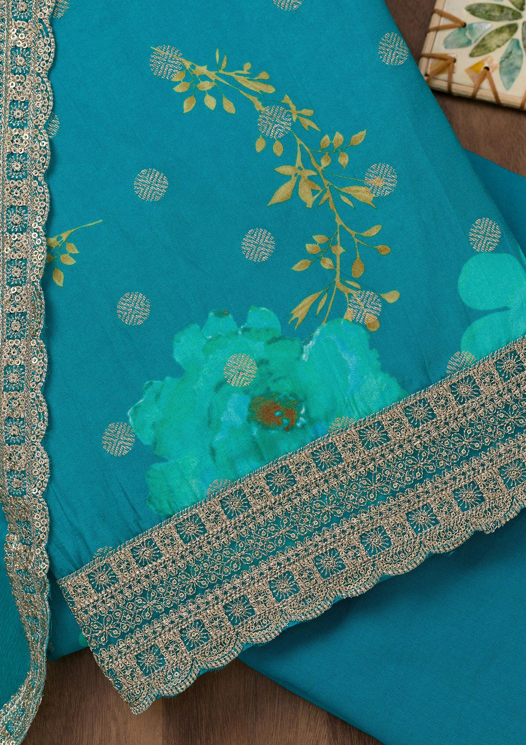 Sea Green Printed Semi Crepe Unstitched Salwar Suit