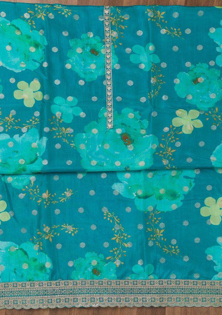 Sea Green Printed Semi Crepe Unstitched Salwar Suit