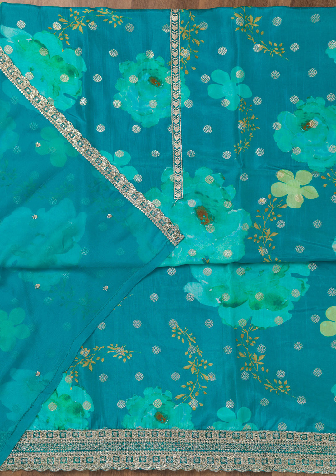 Sea Green Printed Semi Crepe Unstitched Salwar Suit