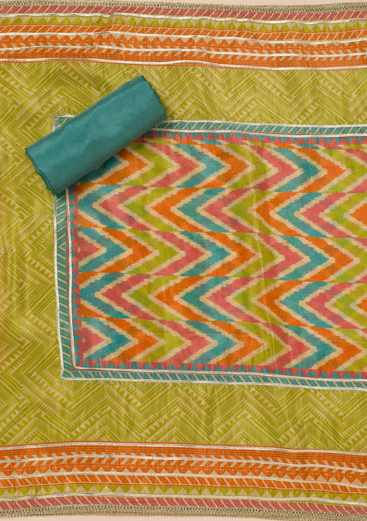 Sea Green Printed Semi Crepe Unstitched Salwar Suit