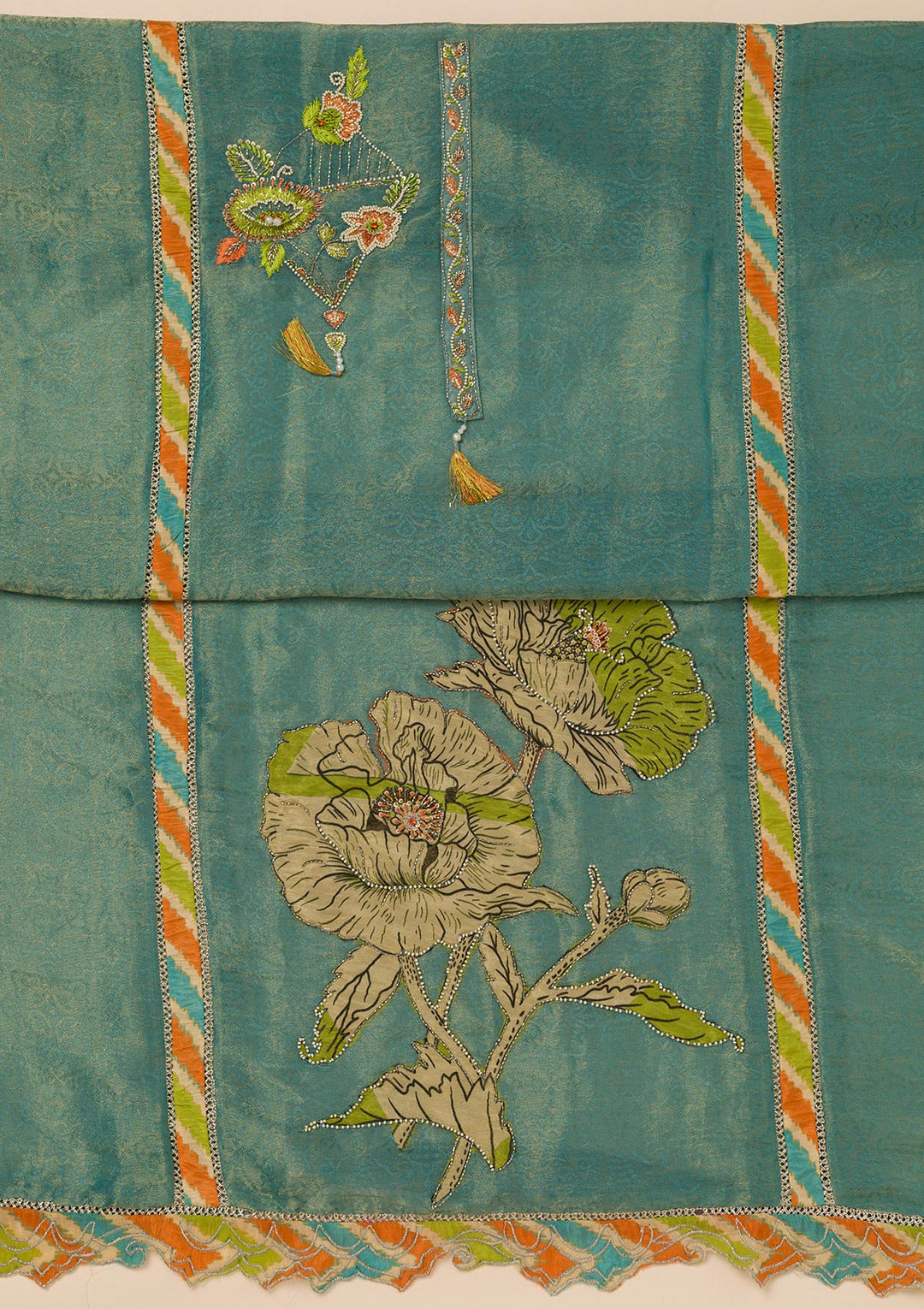 Sea Green Printed Semi Crepe Unstitched Salwar Suit