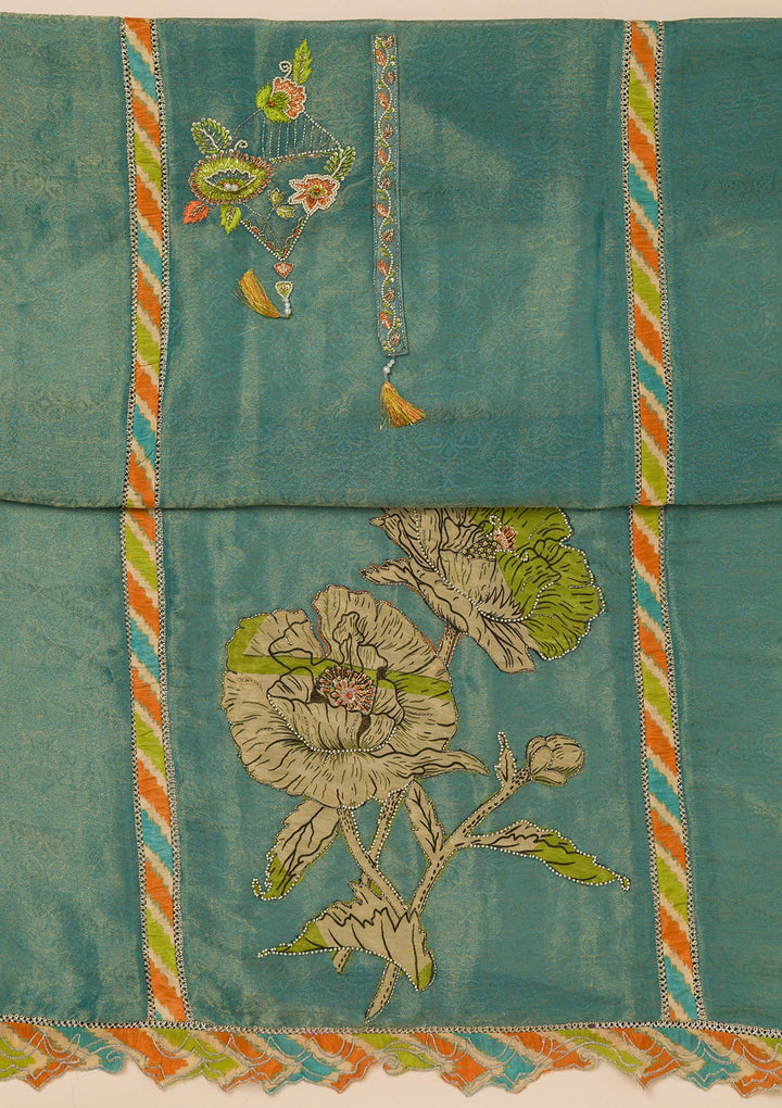 Sea Green Printed Semi Crepe Unstitched Salwar Suit