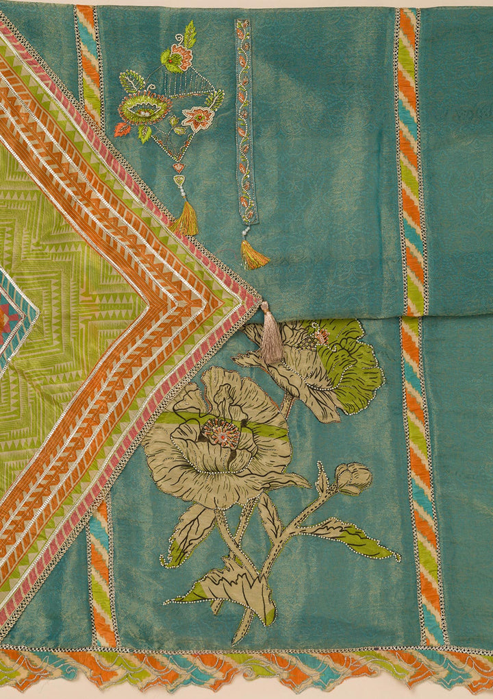 Sea Green Printed Semi Crepe Unstitched Salwar Suit