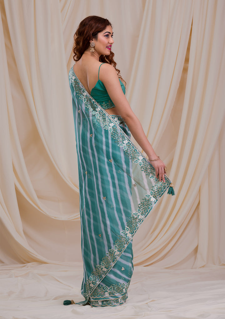 Sea Green Lehriya Printed Semi Crepe Saree
