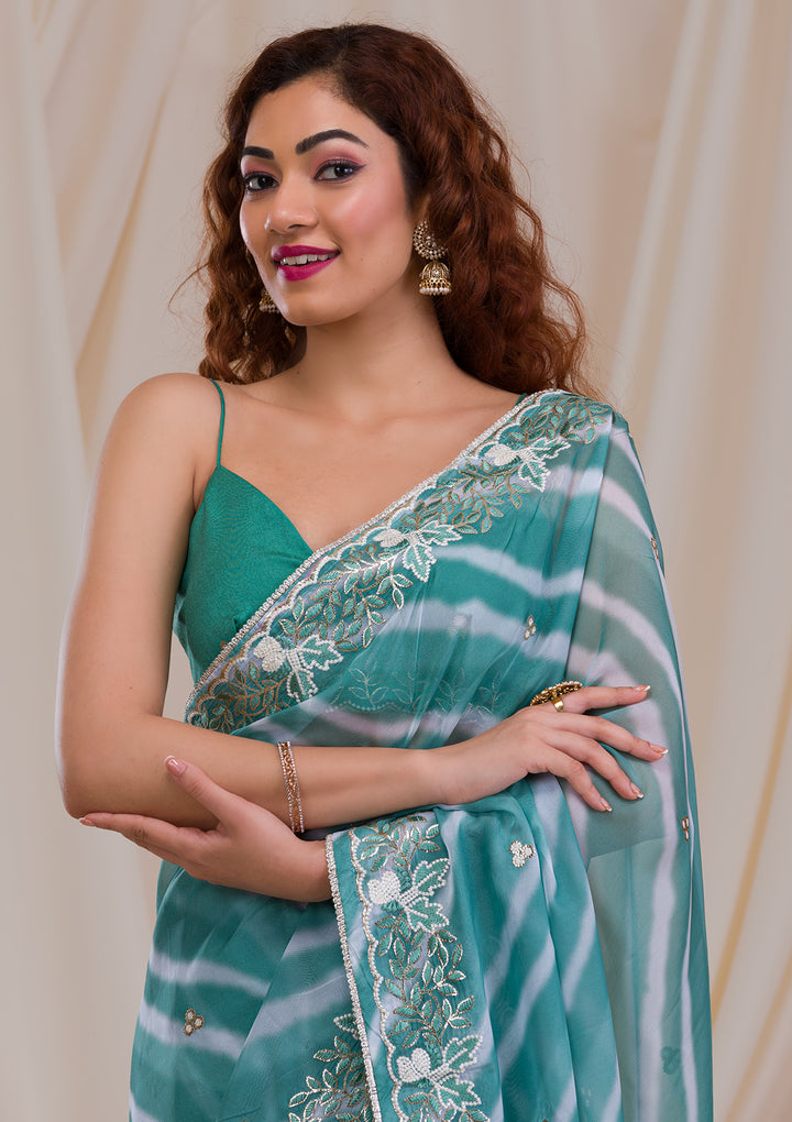 Sea Green Lehriya Printed Semi Crepe Saree