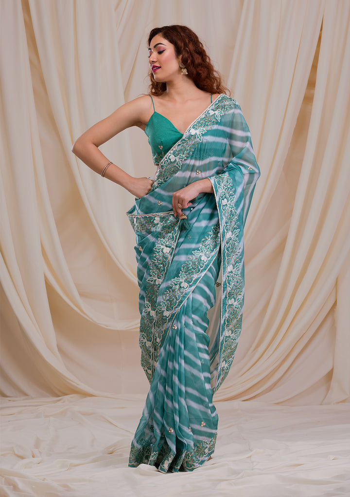 Sea Green Lehriya Printed Semi Crepe Saree