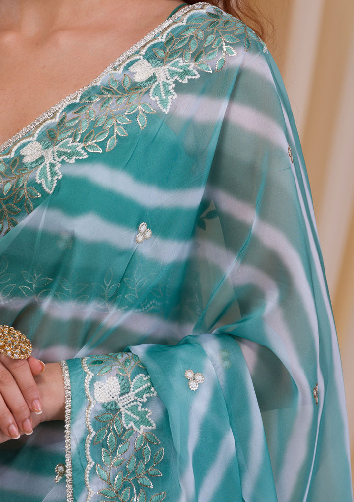 Sea Green Lehriya Printed Semi Crepe Saree
