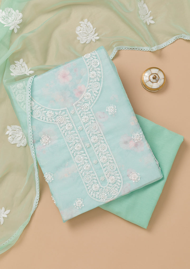 Sea Green Printed Tissue Unstitched Salwar Suit