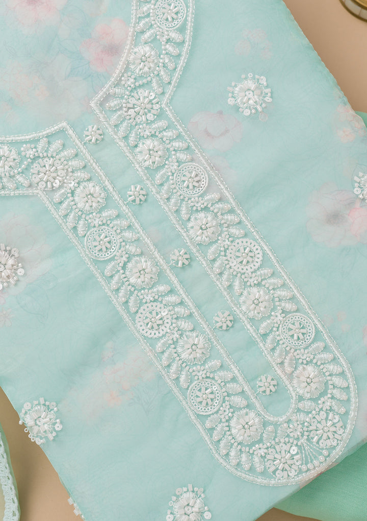 Sea Green Printed Tissue Unstitched Salwar Suit