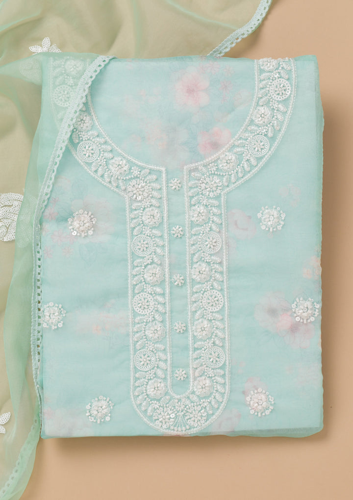 Sea Green Printed Tissue Unstitched Salwar Suit