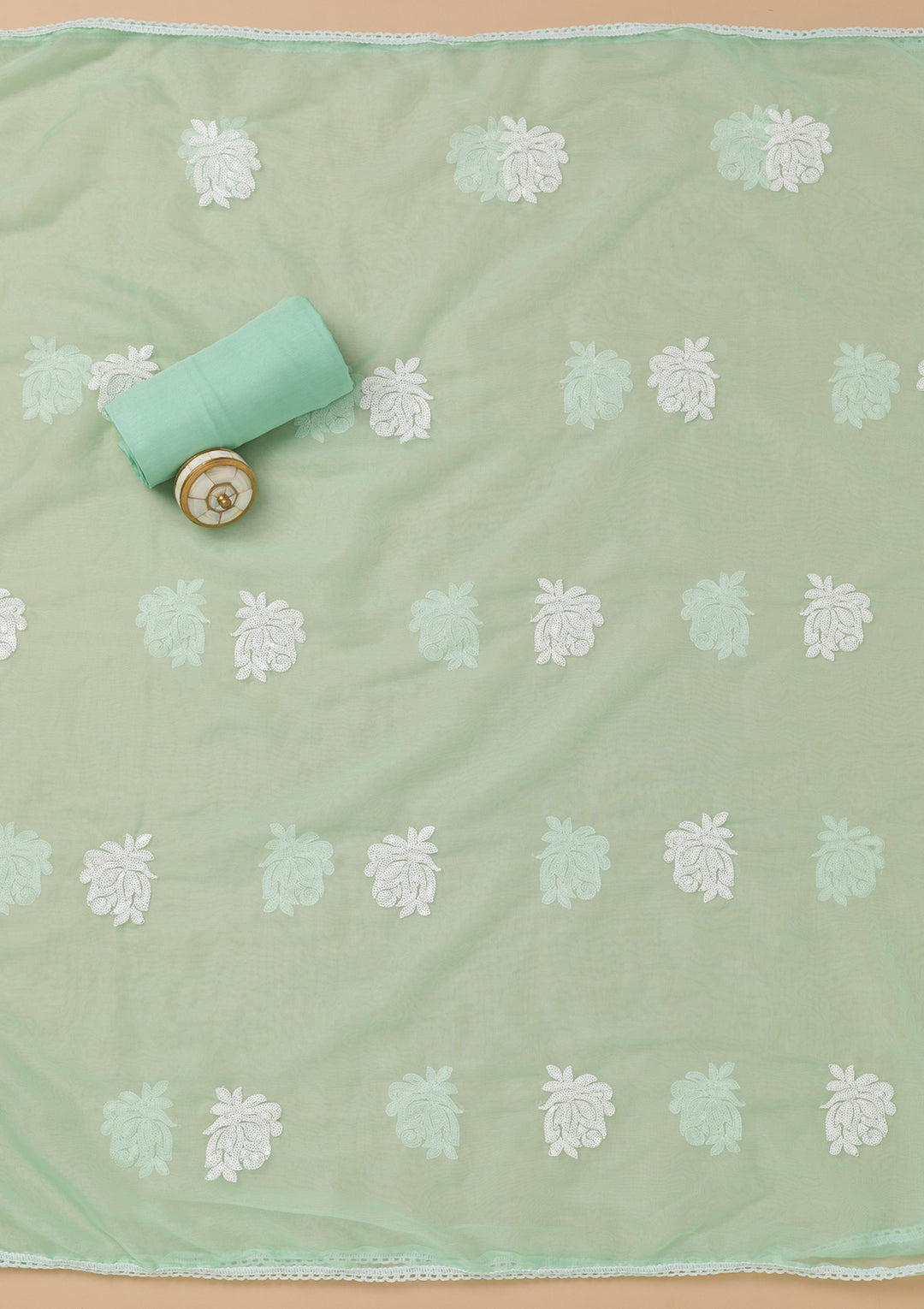 Sea Green Printed Tissue Unstitched Salwar Suit