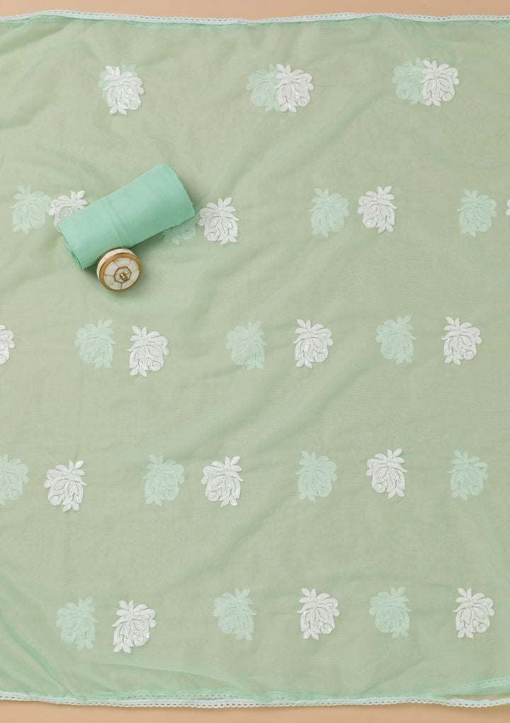 Sea Green Printed Tissue Unstitched Salwar Suit
