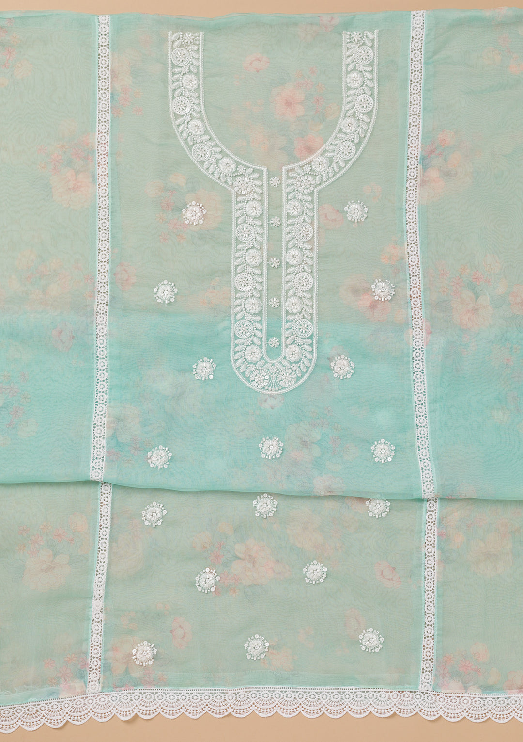Sea Green Printed Tissue Unstitched Salwar Suit