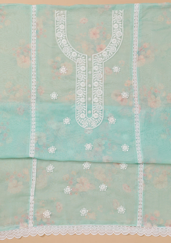 Sea Green Printed Tissue Unstitched Salwar Suit