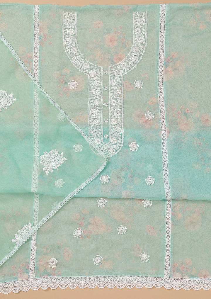Sea Green Printed Tissue Unstitched Salwar Suit