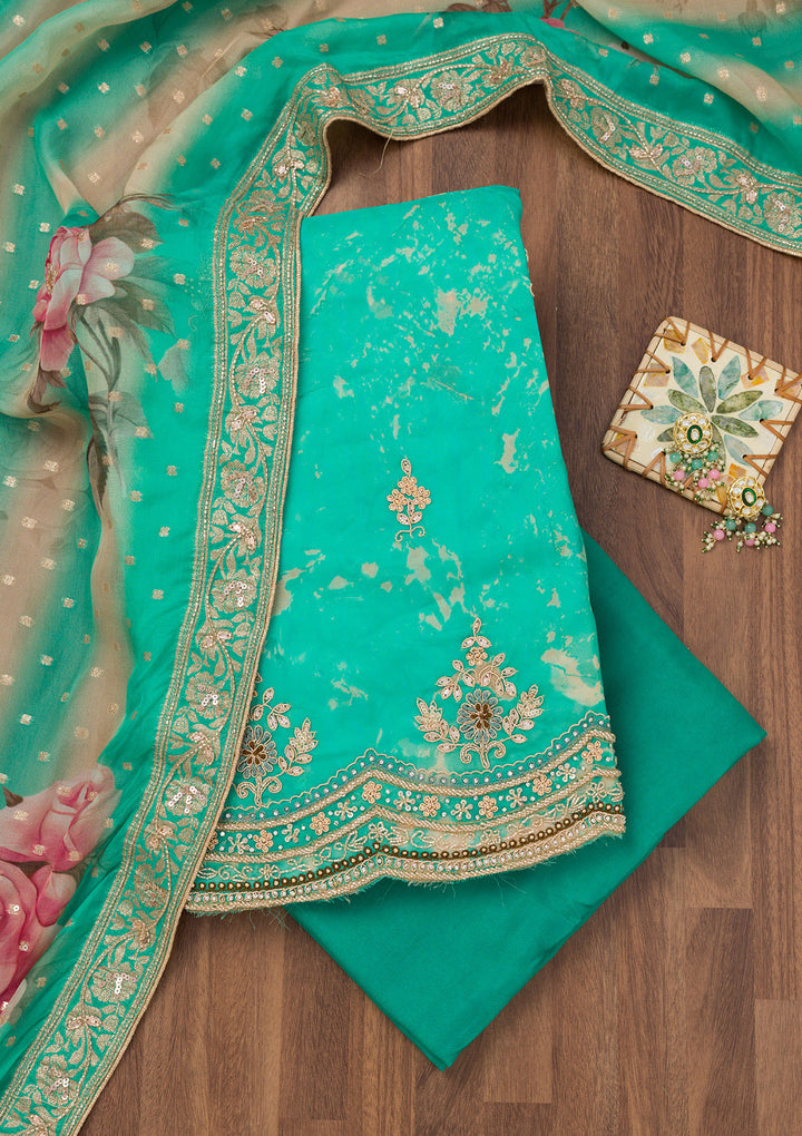 Sea Green Printed Tissue Unstitched Salwar Suit