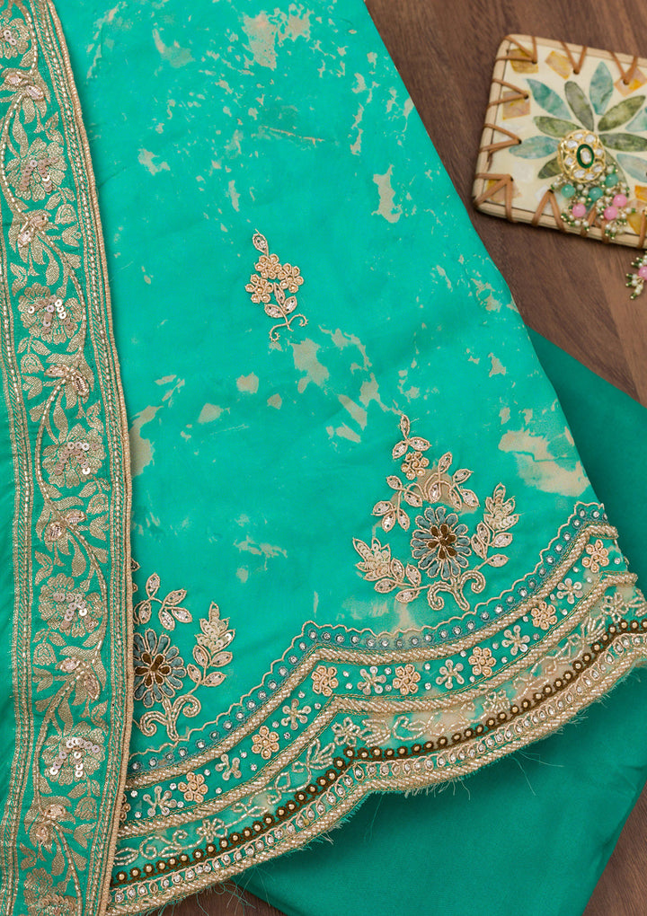 Sea Green Printed Tissue Unstitched Salwar Suit