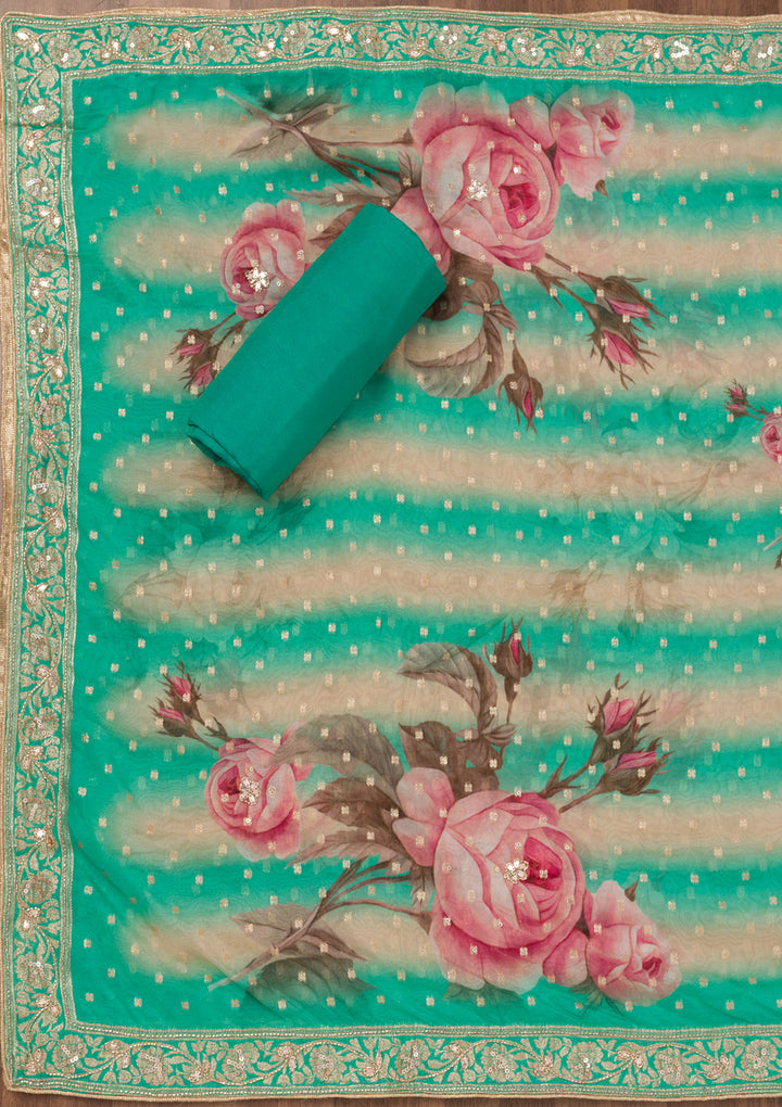 Sea Green Printed Tissue Unstitched Salwar Suit