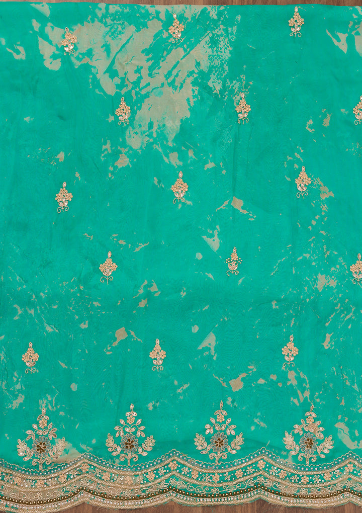 Sea Green Printed Tissue Unstitched Salwar Suit