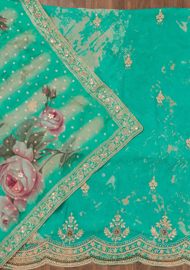 Sea Green Printed Tissue Unstitched Salwar Suit