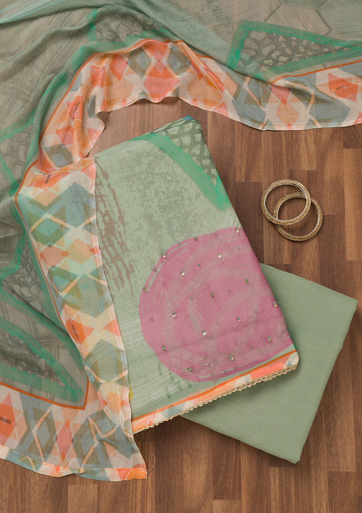 Sea Green Printed Tissue Unstitched Salwar Suit