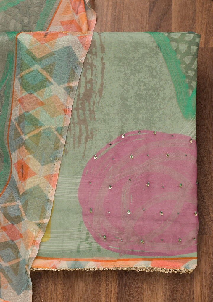 Sea Green Printed Tissue Unstitched Salwar Suit