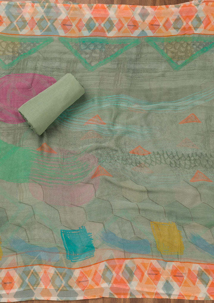 Sea Green Printed Tissue Unstitched Salwar Suit