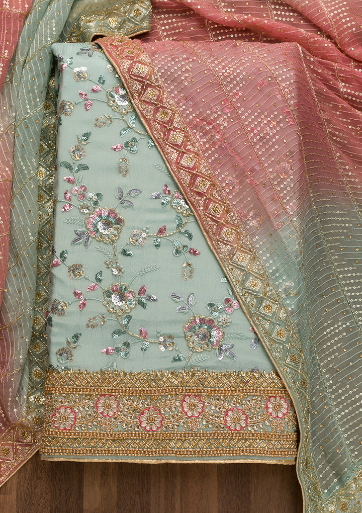 Sea Green Sequins Georgette Unstitched Salwar Suit