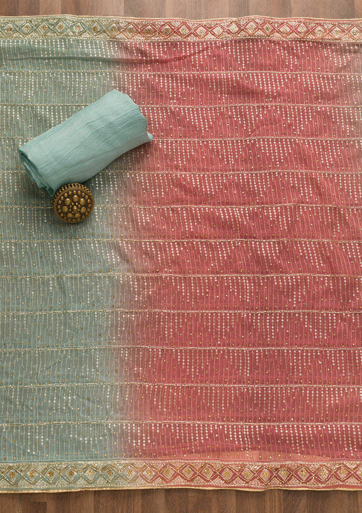 Sea Green Sequins Georgette Unstitched Salwar Suit