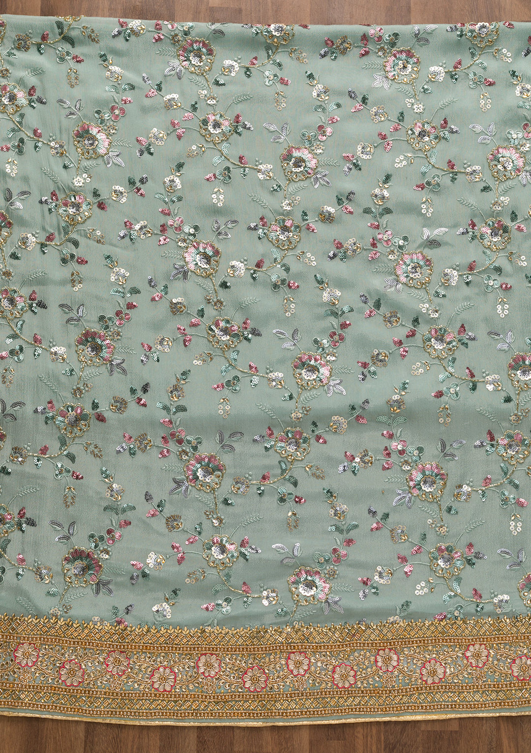 Sea Green Sequins Georgette Unstitched Salwar Suit