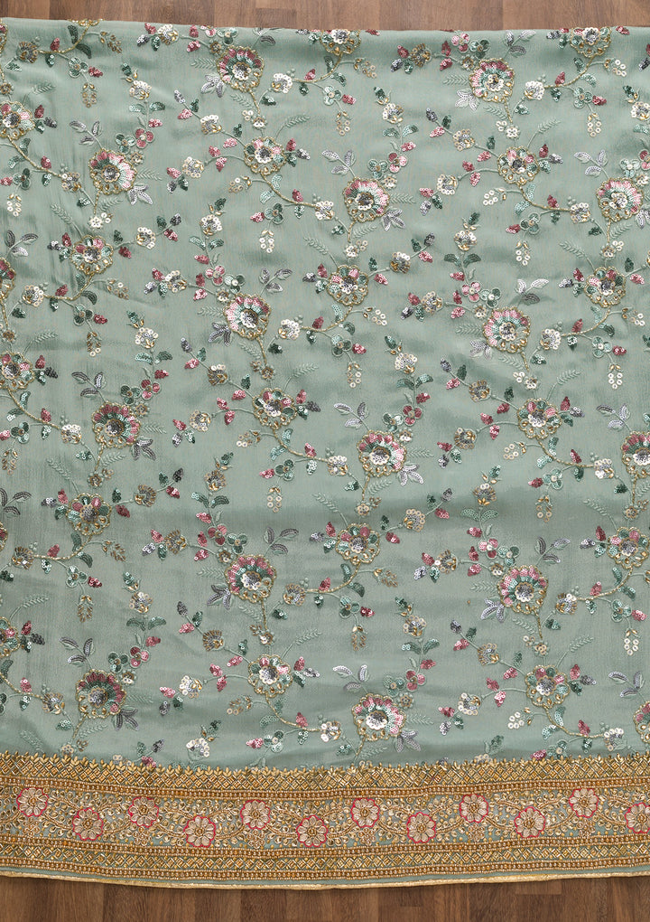 Sea Green Sequins Georgette Unstitched Salwar Suit
