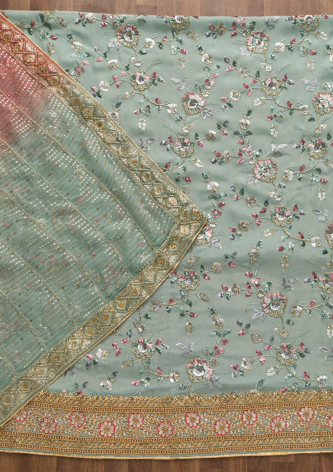 Sea Green Sequins Georgette Unstitched Salwar Suit