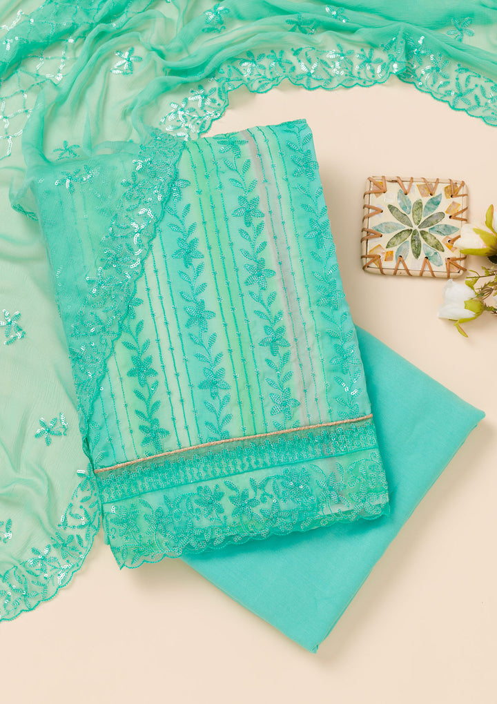 Sea Green Sequins Georgette Unstitched Salwar Suit