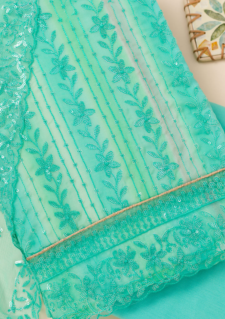 Sea Green Sequins Georgette Unstitched Salwar Suit