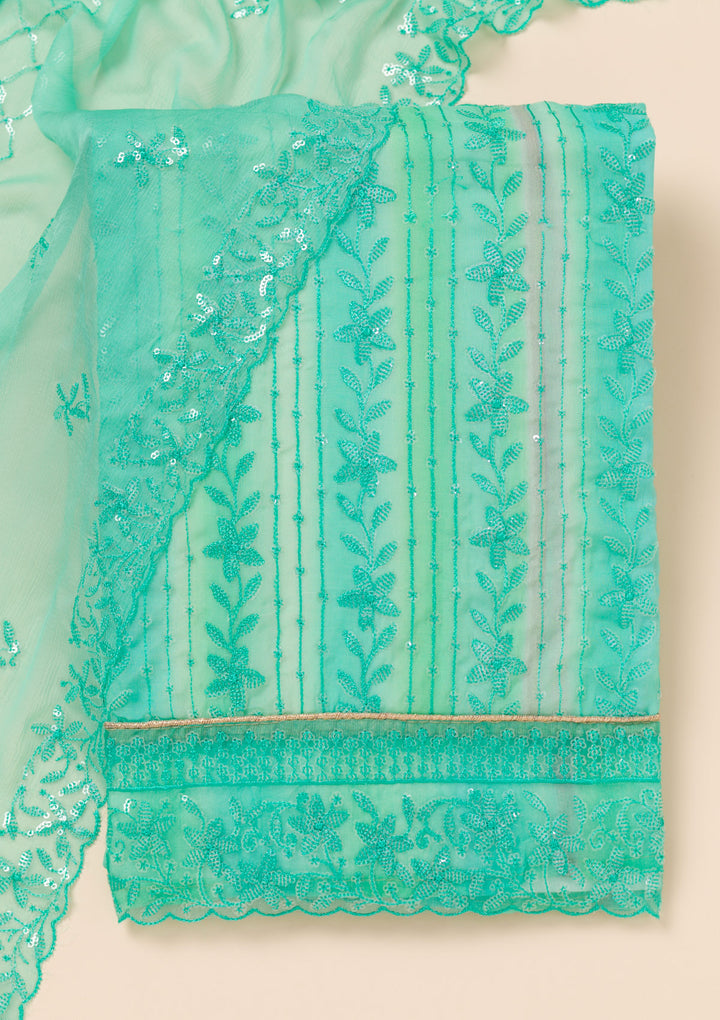 Sea Green Sequins Georgette Unstitched Salwar Suit