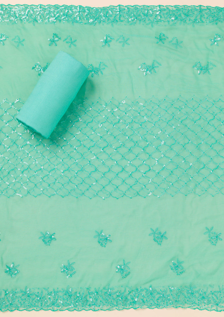 Sea Green Sequins Georgette Unstitched Salwar Suit