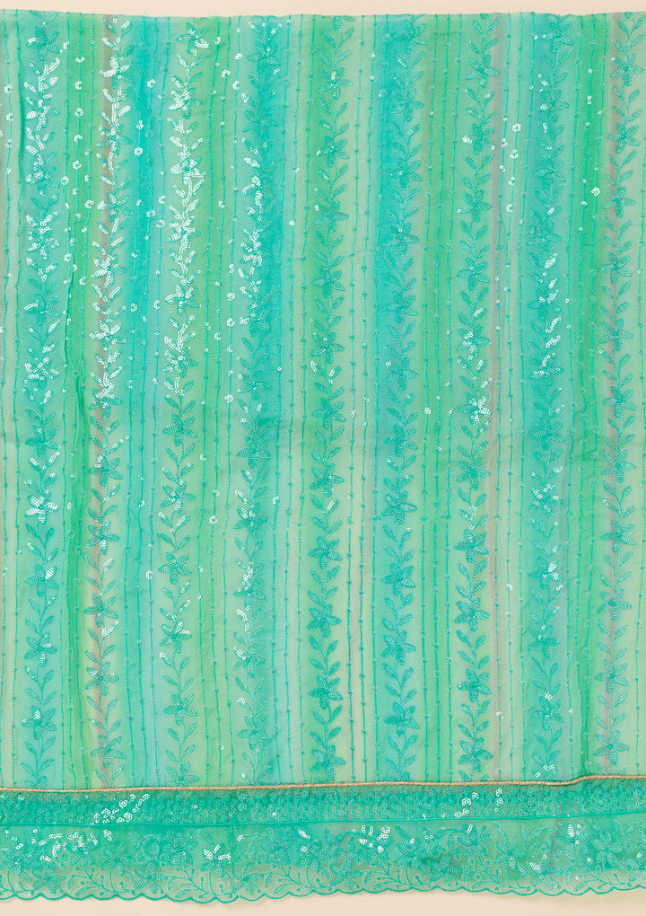 Sea Green Sequins Georgette Unstitched Salwar Suit