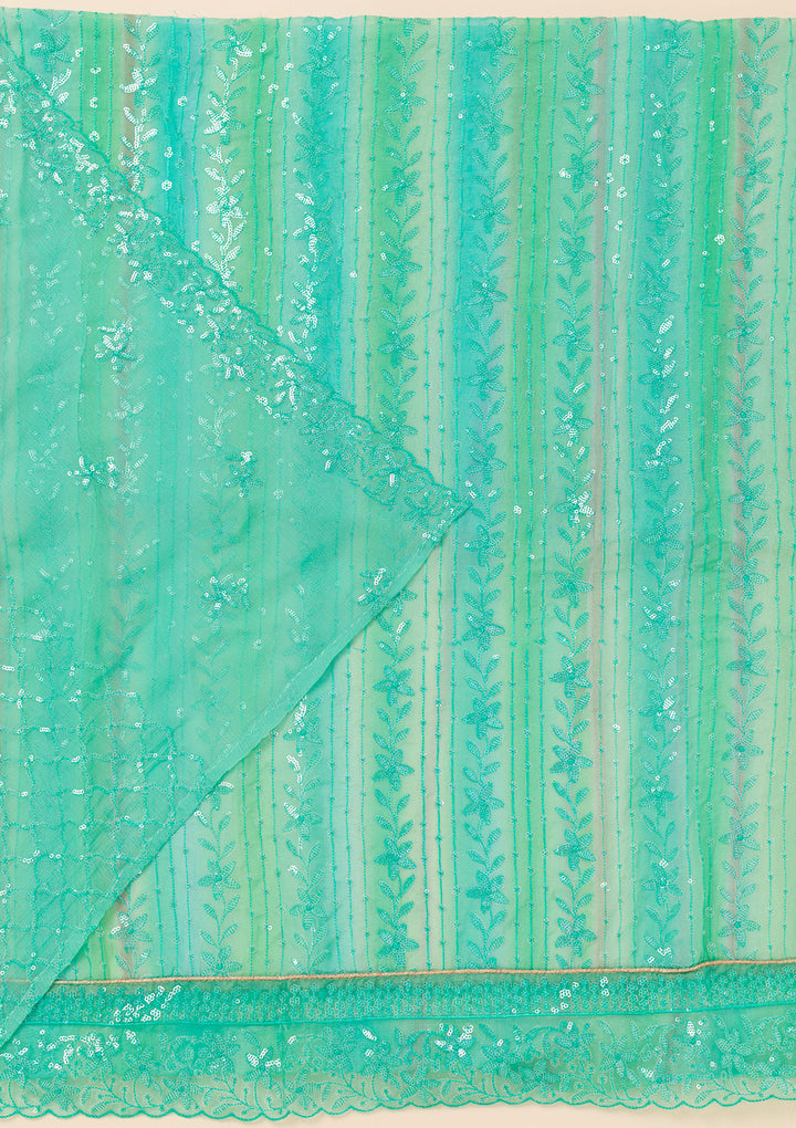 Sea Green Sequins Georgette Unstitched Salwar Suit