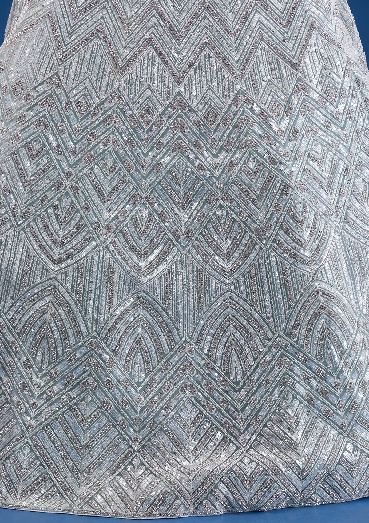 Sea Green Sequins Net Semi Stitched Lehenga