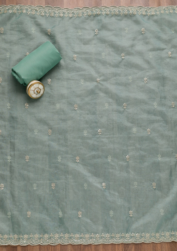 Sea Green Sequins Organza Unstitched Salwar Suit