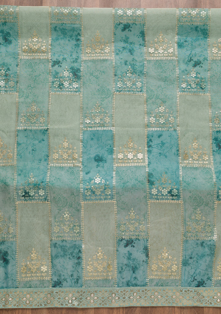 Sea Green Sequins Organza Unstitched Salwar Suit