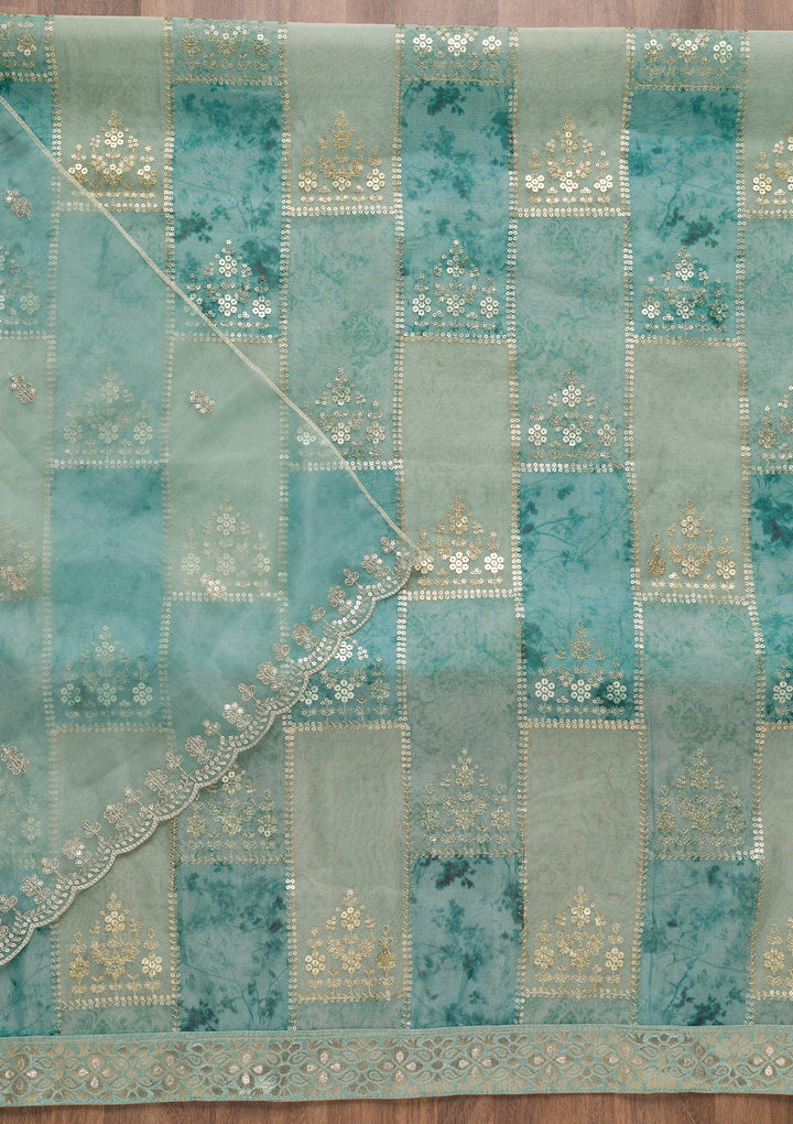 Sea Green Sequins Organza Unstitched Salwar Suit