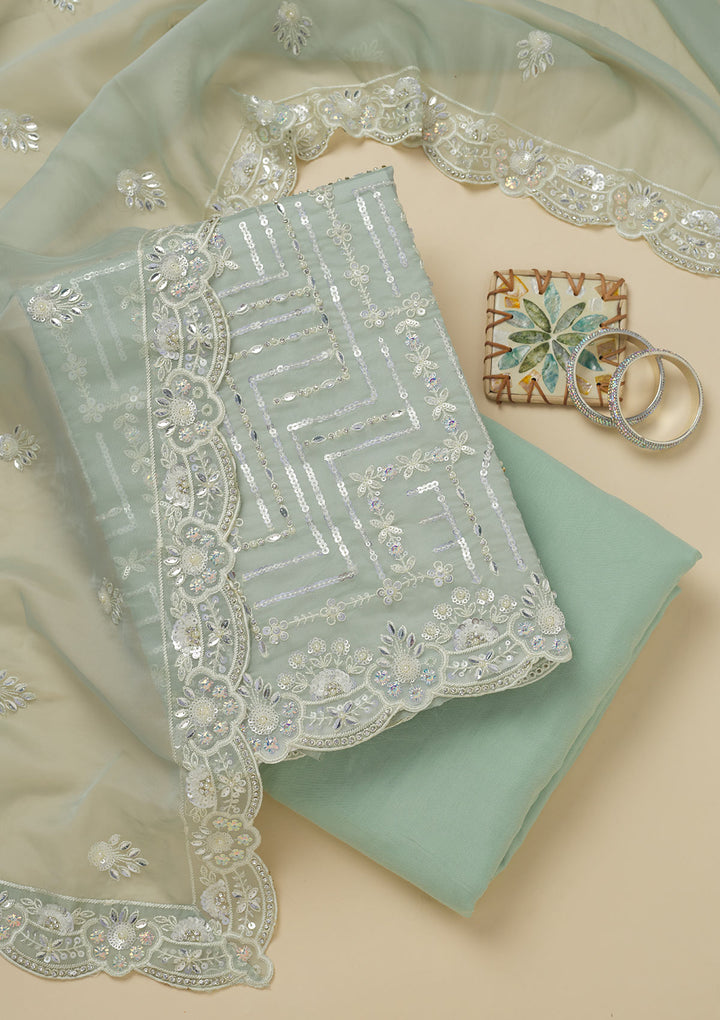 Sea Green Sequins Organza Unstitched Salwar Suit