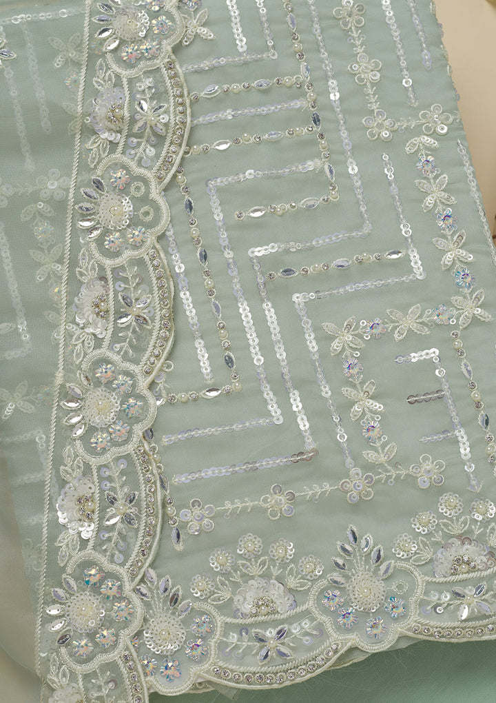 Sea Green Sequins Organza Unstitched Salwar Suit