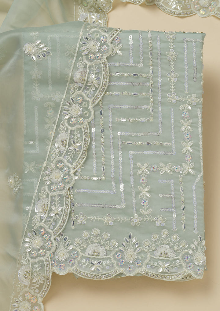 Sea Green Sequins Organza Unstitched Salwar Suit