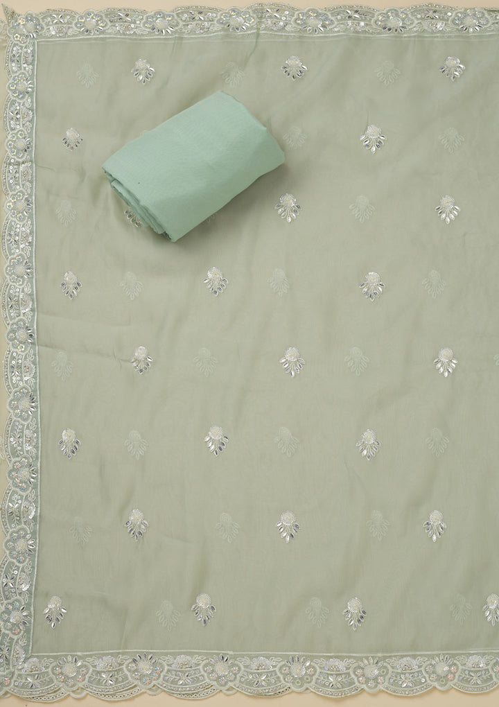 Sea Green Sequins Organza Unstitched Salwar Suit