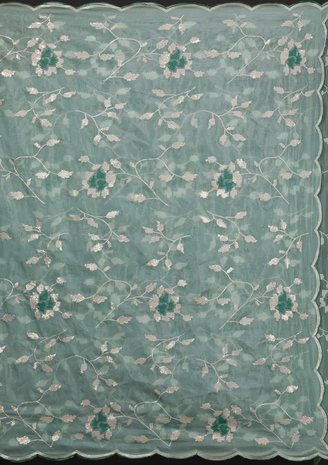 Sea Green Sequins Organza Saree